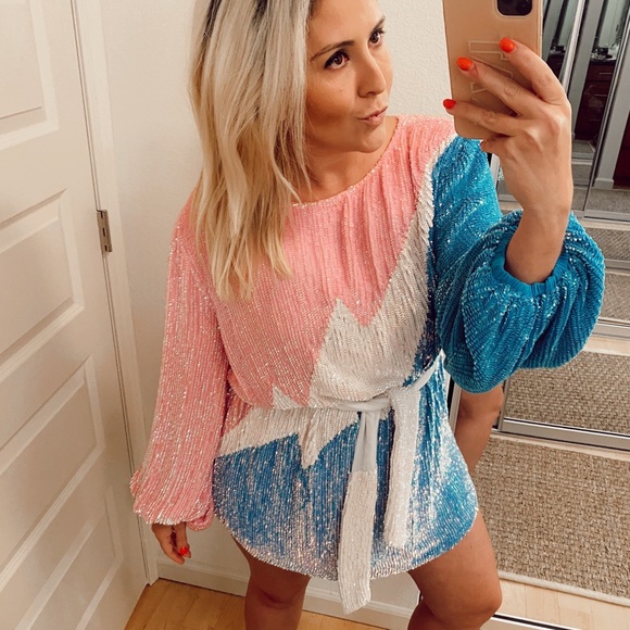 [Retrofête] Grace Sequin Colorblock Mini Dress - Picture 2 of 5